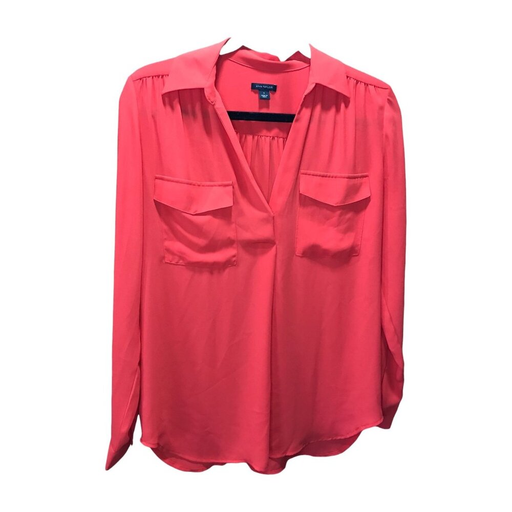 Ann Taylor Orange Long Sleeve Two Pockets on Front‎ Women Shirt